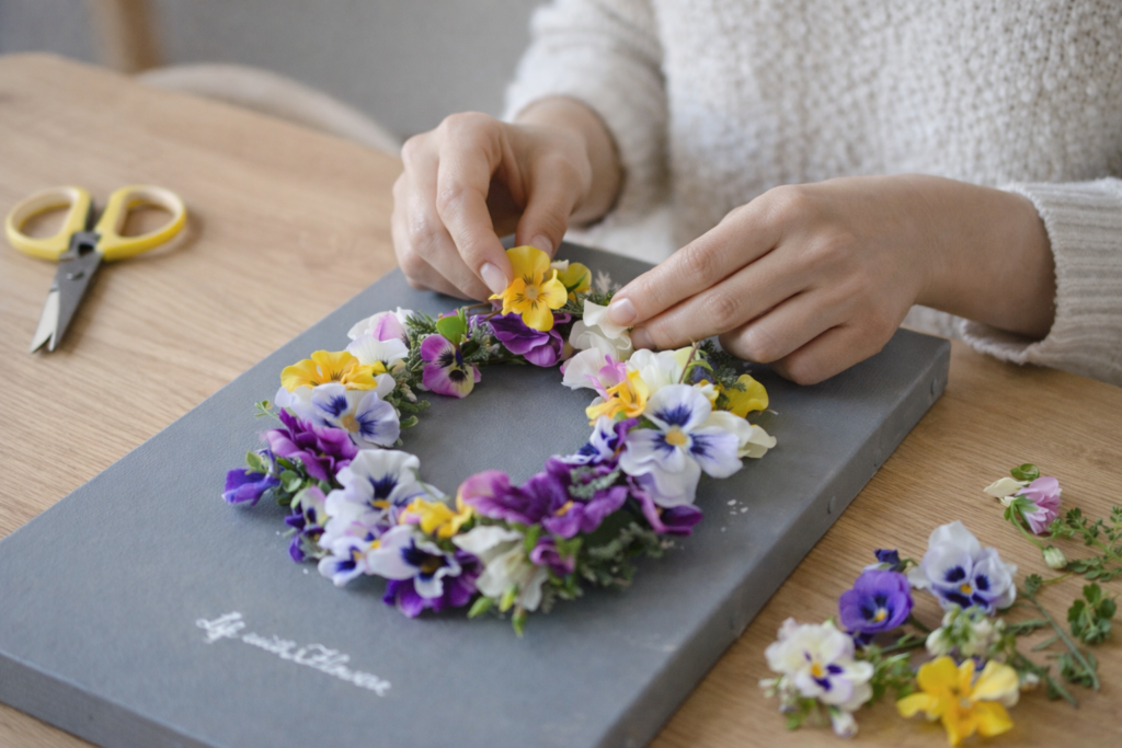 フラワーキャンバス製作中手元