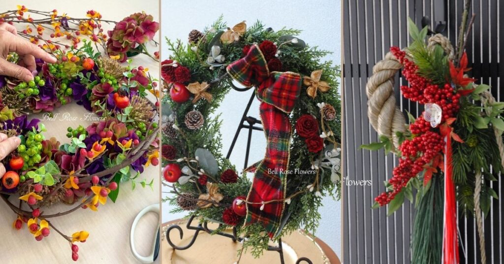 秋色リース、クリスマスリース、お正月リースサンプル