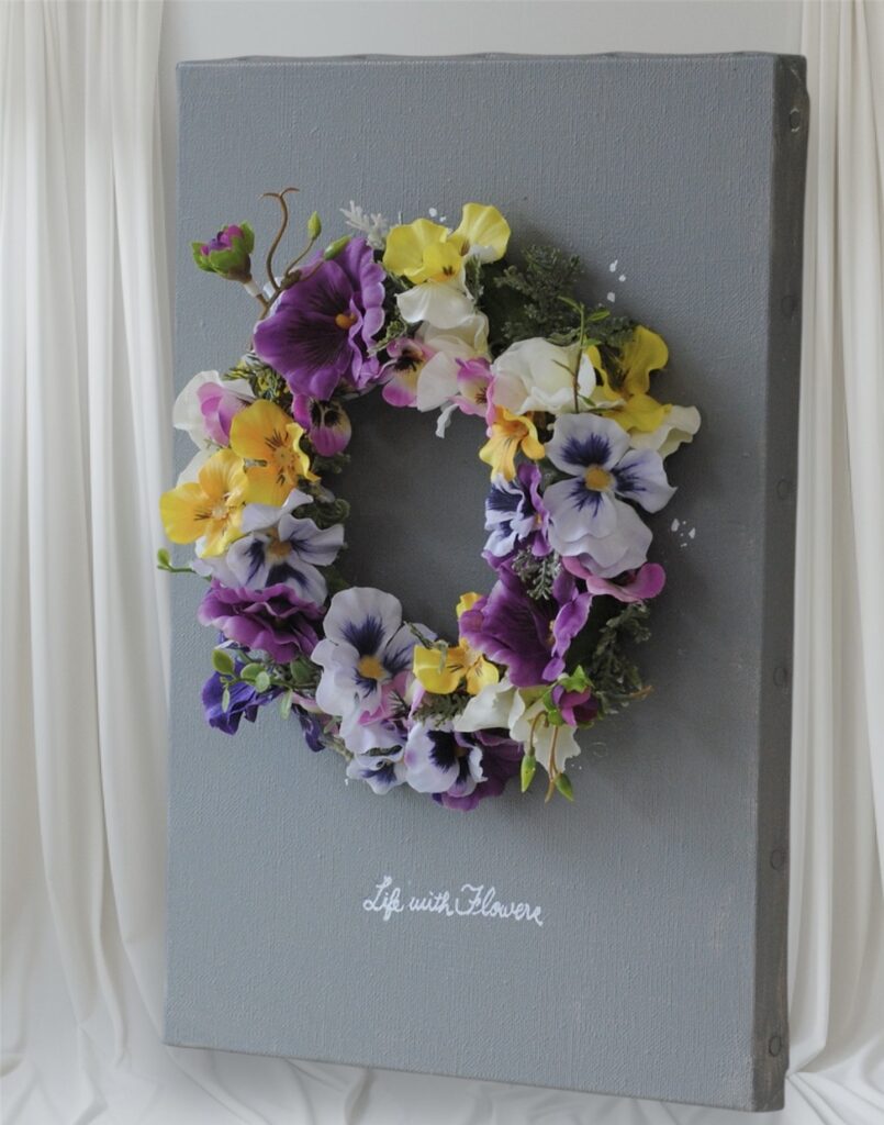 2026年1月パンジー・ビオラのキャンバスリースレッスン作品