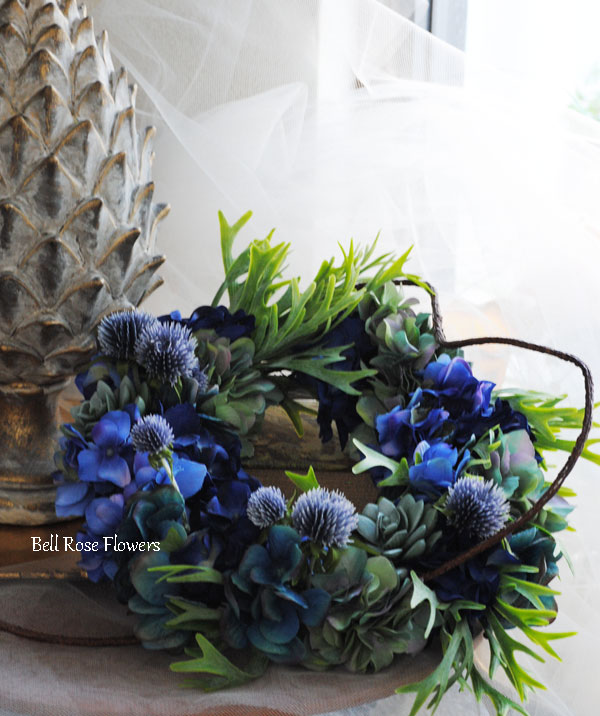 瑠璃色紫陽花リース